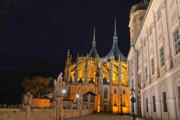 Fototapeta na wymiar Saint Barbara cathedral in Kutna Hora, Czech Republic. by night. UNESCO.