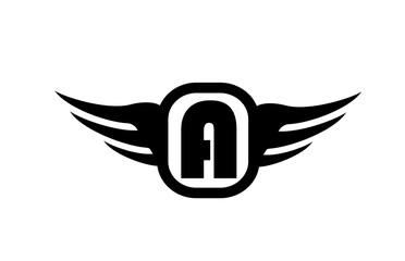 A alphabet letter logo for business and company with wings and black and white color. Corporate brading and lettering icon with simple design