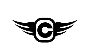 C alphabet letter logo for business and company with wings and black and white color. Corporate brading and lettering icon with simple design