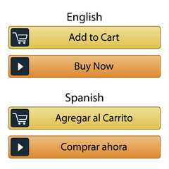 amazon type buttons english and spanish, buy now and add to cart buttons, for ecommerce web pages