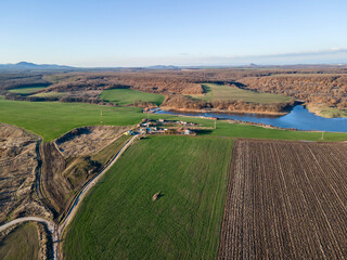 Aerial view of Eastern Rhodopes near Trakiets Reservoir, Bulgaria