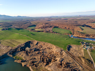 Aerial view of Eastern Rhodopes near Trakiets Reservoir, Bulgaria