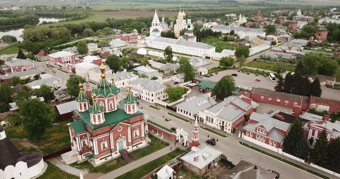 Panoramic view from drone of the church and temple of city Kolomna. Russia