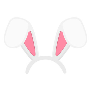 Easter bunny ears mask. Rabbit bent ears props for photobooth or party isolated on white background. Element for hare costume. Vector cartoon illustration. 