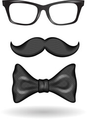 Hipster design. Glasses, mustache and bow.