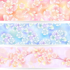 Cherry Blossom. Three Long Seamless Backgrounds.