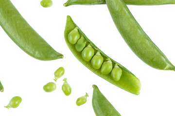 Peas pods on white background
