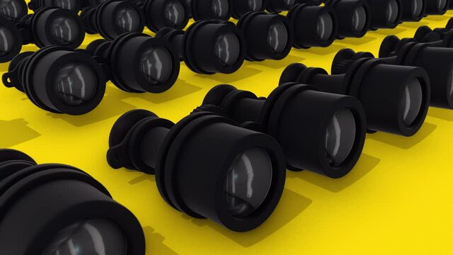 Multiple Binoculars in a row 4k. High quality 4k footage