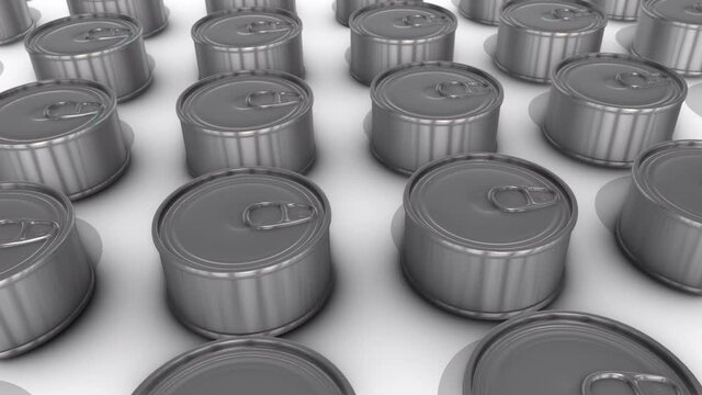Closed metal tin cans on white background 4k. High quality 4k footage