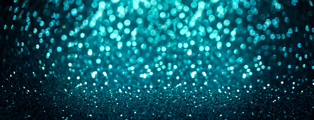Abstract blue background with defocus glitter bokeh , selective light scene and copy space