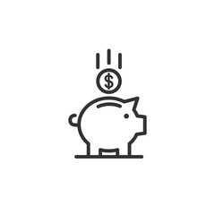 Piggy bank. Fully scalable icon in outline style. Vector.