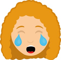 Vector emoticon illustration of the head of a cartoon woman with a sad expression, crying and tears falling from her eyes