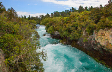 Huka Falls on the Waikato River near Lake Taupo, New Zealand.