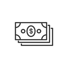 Money, banknote or dollar bill icon logo in black on isolated white background. Vector.