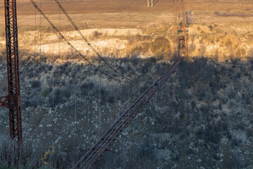 Group of extreme lovers in the distance and favorite place for fans of extreme sports and rope...