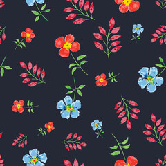 Seamless vector watercolour floral pattern, suitable for fashion fabric, book cover, gift wrap, background pattern, packaging and other design projects.  