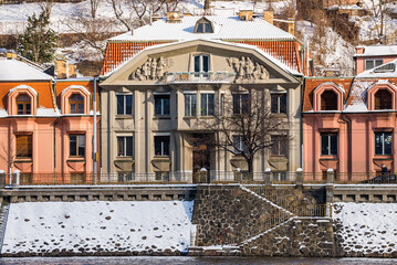 Prague, Czech republic - February 12, 2021. Architectonic house of Chochol Cubist Trinity -...