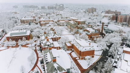 Aerial Drone Photos of a Snowy Baltimore City Street