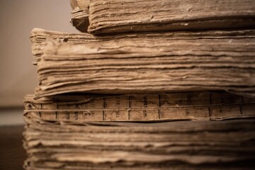 Antique pages. Lots of old books, texture of old paper. Papyrus background 