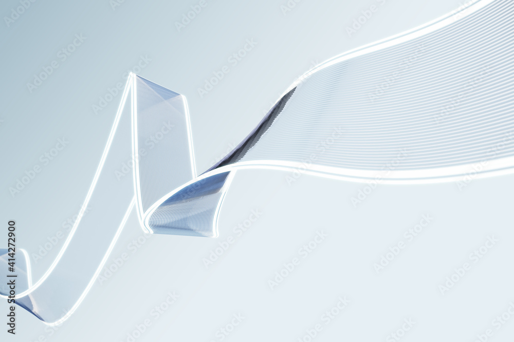 Poster abstract wavy tape with luminious effect at light grey background