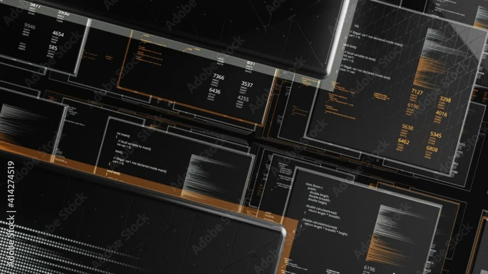 Aufkleber flying through futuristic technological interface with big data analysis. animation. modern high tec