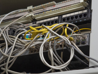 Data center, Internet cable (electrical wire) of the information server. The concept of connection to the computer network, telecommunications, broadcasting and modern technology. 