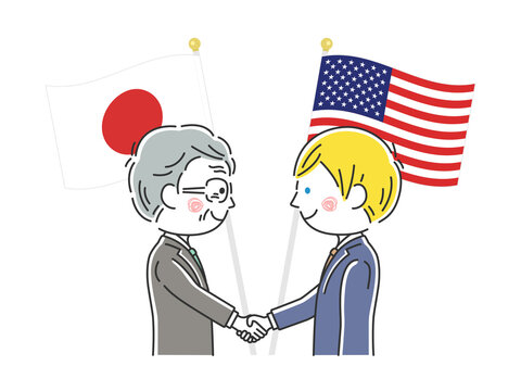 握手を交わす日本とアメリカの政治家のイラスト