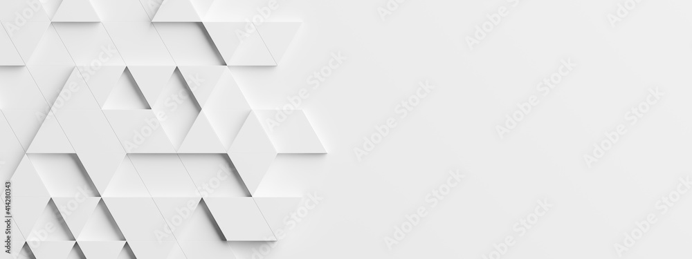 Wall mural random shifted white triangle background wallpaper banner pattern with copy space