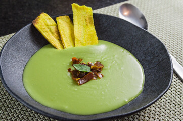 Delicious bacon pea cream.