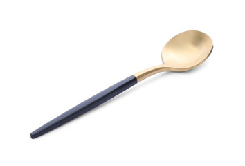 Shiny golden tea spoon isolated on white