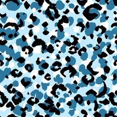 Abstract modern leopard seamless pattern. Animals trendy background. Blue and black decorative vector stock illustration for print, card, postcard, fabric, textile. Modern ornament of stylized skin.