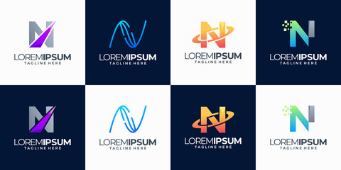 Set of abstract initial letter n logo template. icons for business technology, modern, simple