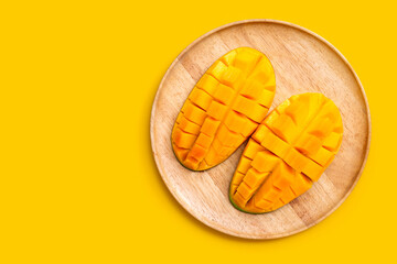 Tropical fruit, Mango  on yellow background.