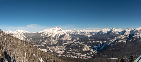 View towards the town of Banff from the Sulphur Mountain gondola. 