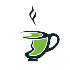 Green tea logo design template.  Fresh green Tea cup logo vector design.