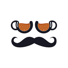 Mustache chief coffee logo vector design. Chief wears coffee cup glasses concept design.