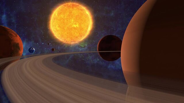 Space landscape with giant hot sun and large planets