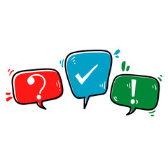 hand drawn doodle bubble speech with question, exclamation and thick mark isolated