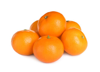 Pile of delicious ripe tangerines on white background