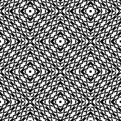 Geometric vector pattern with triangular elements. Seamless abstract ornament for wallpapers and backgrounds. Black and white colors.