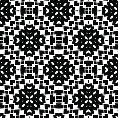  Geometric vector pattern with triangular elements. Seamless abstract ornament for wallpapers and backgrounds. Black and white colors.