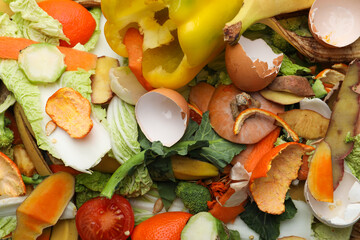 Pile of organic waste for composting as background, closeup
