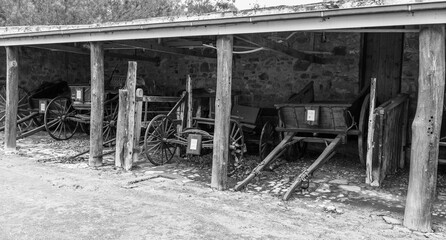 horse buggy, cart, carriage , vintage, horse drawn, barn, bungaree, clare, warooka, stone barn