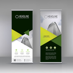 Blue Roll up banner stand brochure flyer vertical template design, covers ,infographics ,vector abstract geometric background, modern x-banner and flag-banner advertising design element