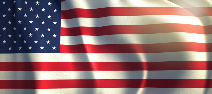 Banner type United States flag 3d rendering background with copy space.