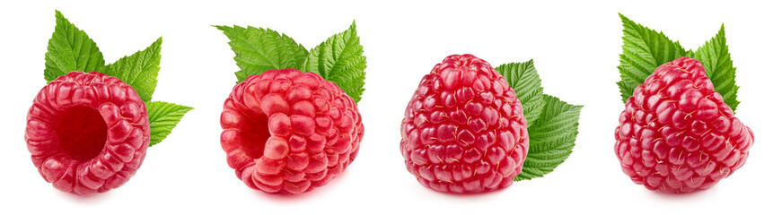 Fresh organic raspberry isolated on white background - obrazy, fototapety, plakaty
