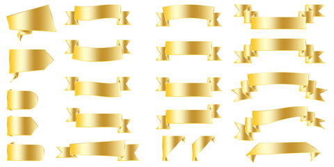 gold ribbons on white background. Gold bow set. Yellow gold ribbons in vintage style. Stock image. EPS 10.