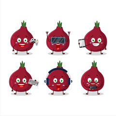 New onion cartoon character are playing games with various cute emoticons