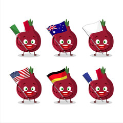 New onion cartoon character bring the flags of various countries