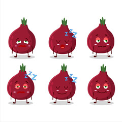 Cartoon character of new onion with sleepy expression